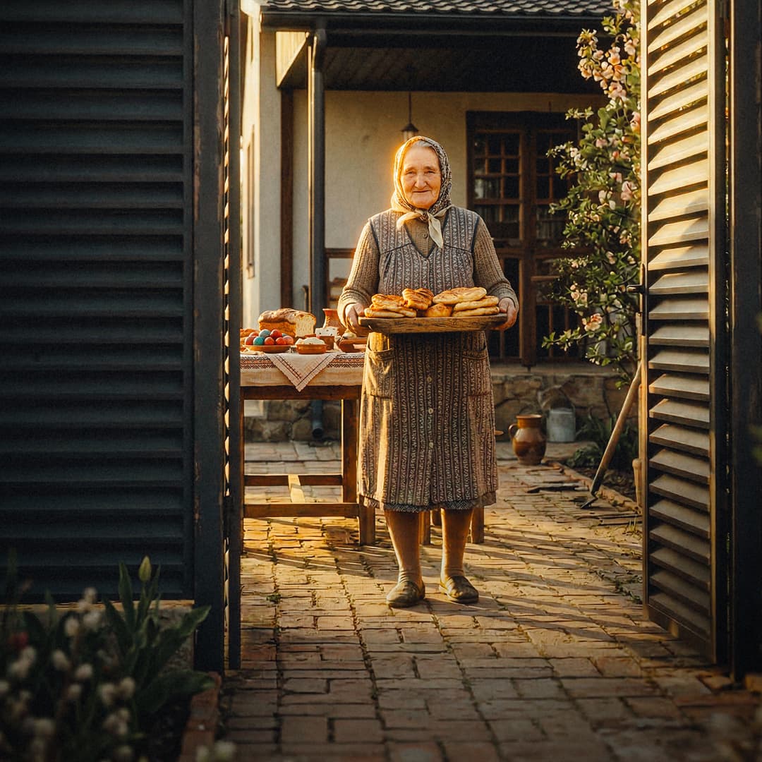 Dincolo de gard — bunica scoate plăcintele